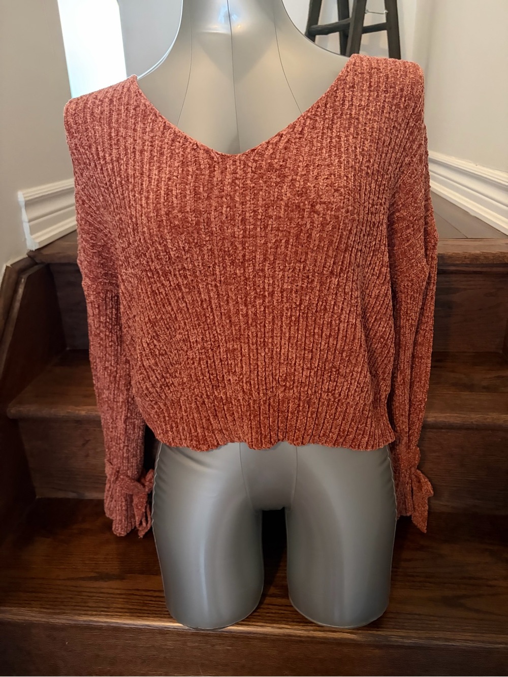 Papermoon Rust Ribbed V-Neck Sweater